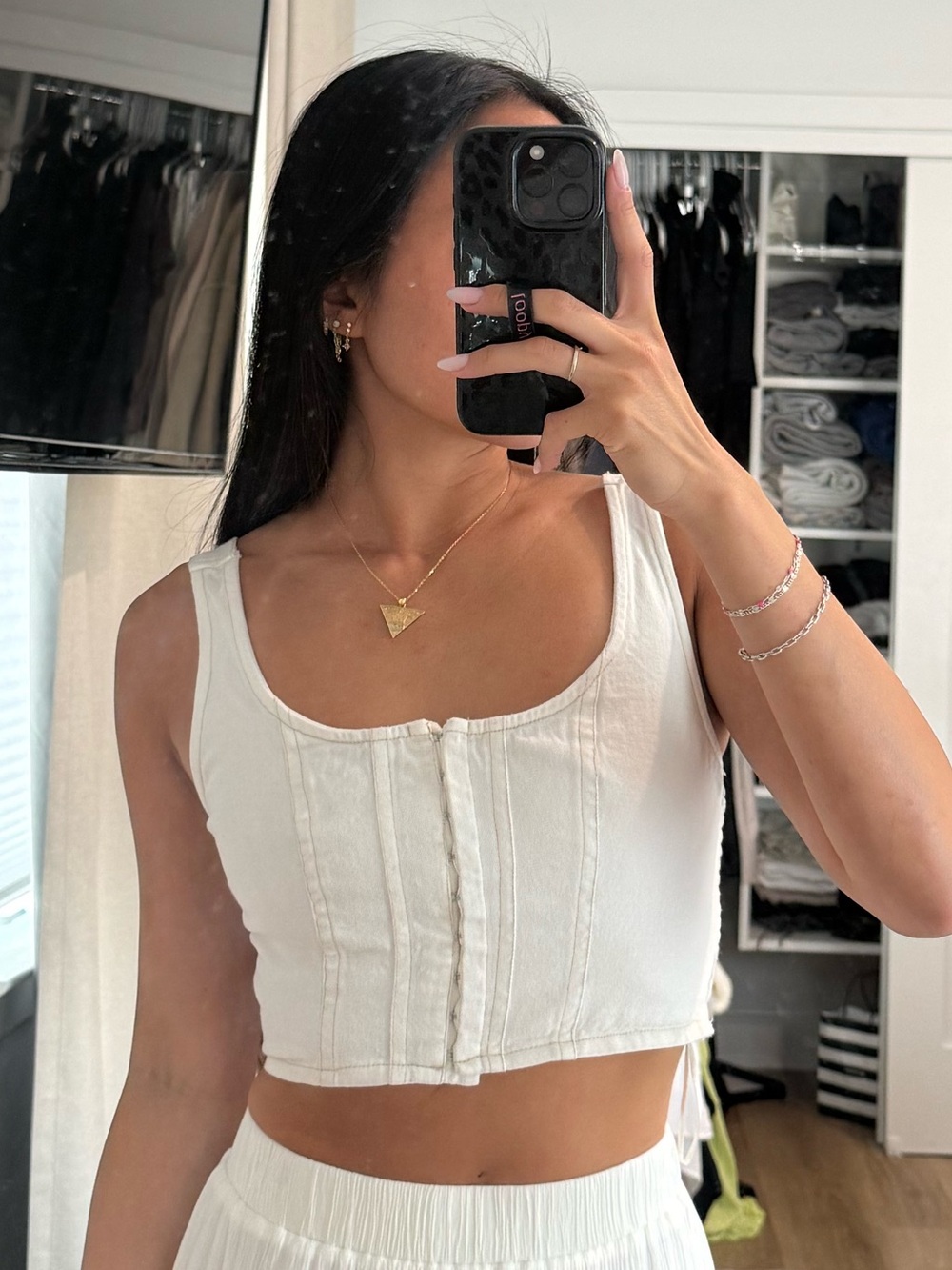 White Denim Crop Top Tank